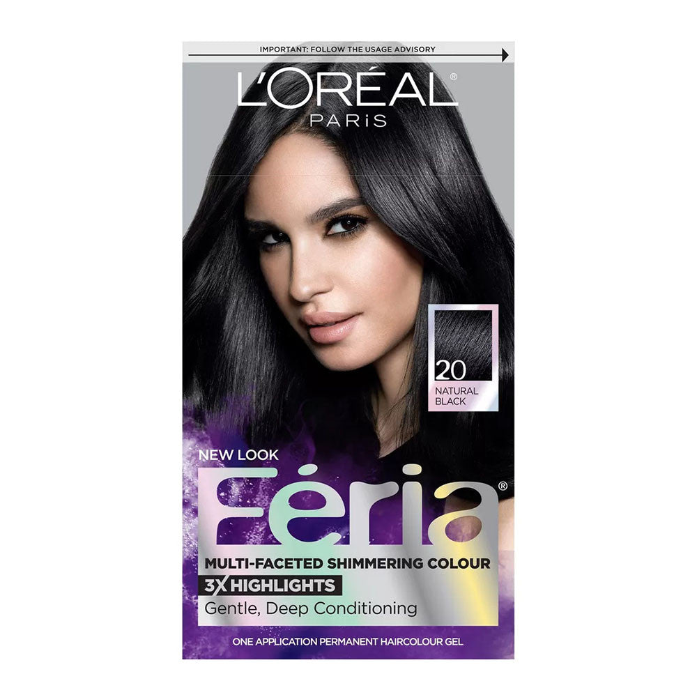 Loreal Feria Multi Faceted Shimmering Permanent Haircolor, 20 Black, 1 Ea
